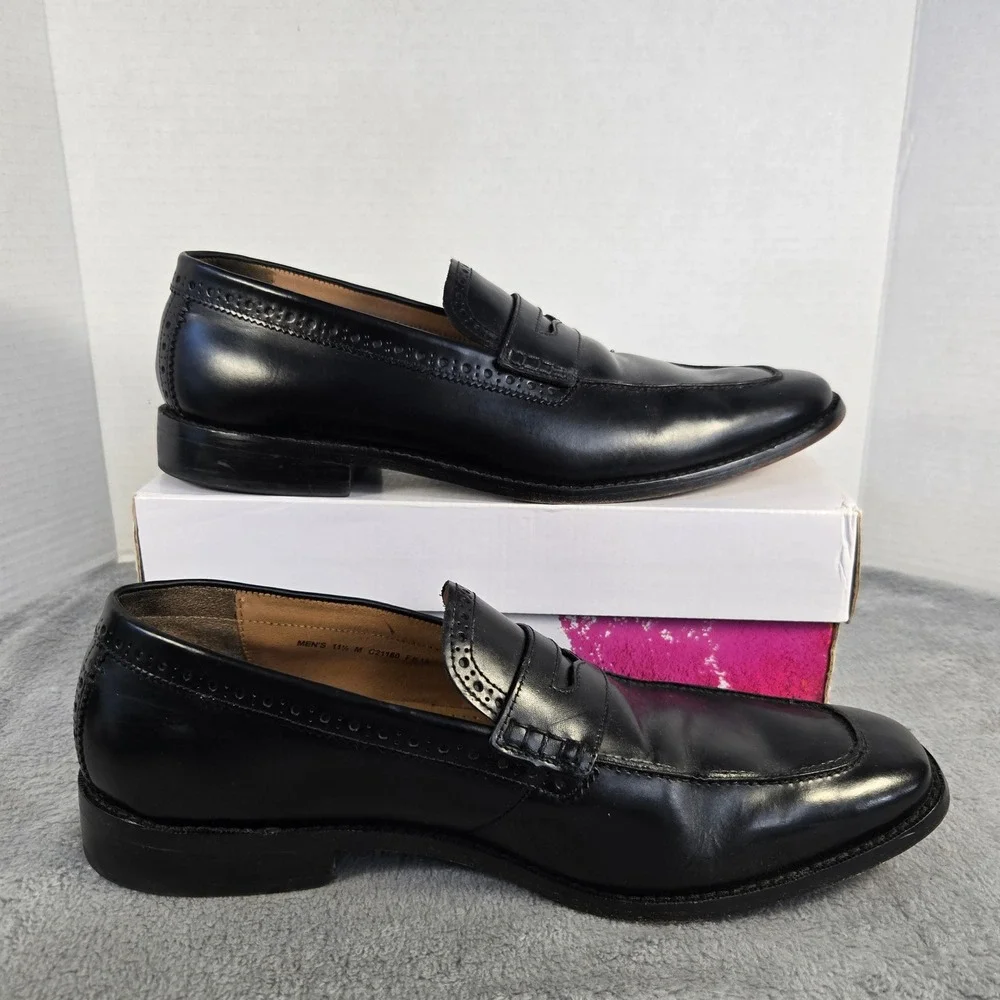 Cole Haan Grand.OS Mens Black Leather Penny Loafers Brogue C21180 Size 11.5